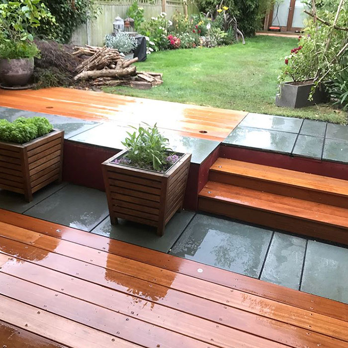 Timber Decking - Balau Hardwood with Slate Paving - Wandsworth